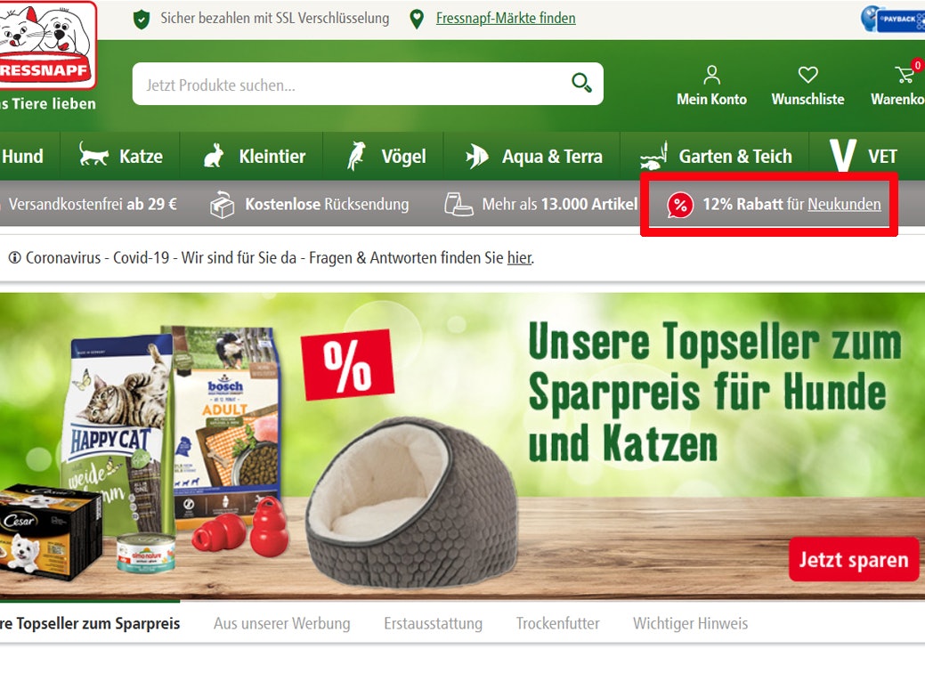 Fressnapf Gutscheincode für Neukunden