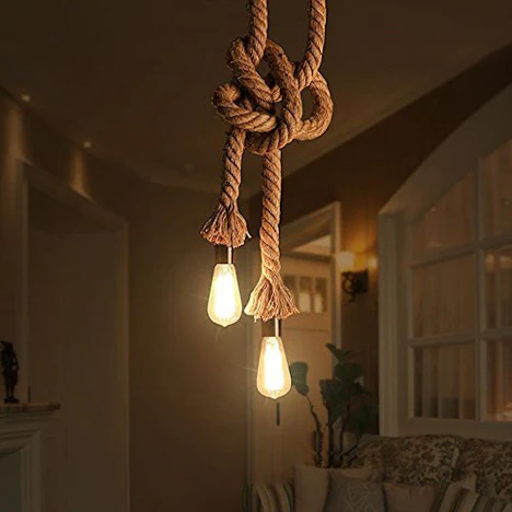 Vintage Seil Hängelampe 200cm(100cm+100cm)Pendelleuchte AC220V E27 ab 14.49€