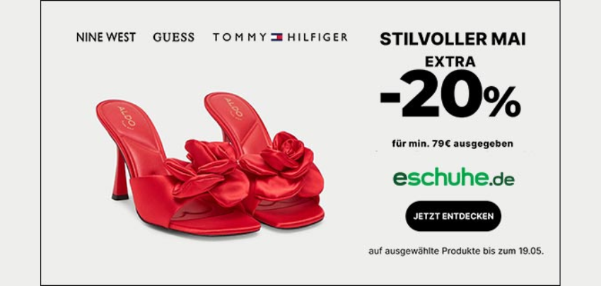 eSchuhe: Stilvoller Mai mit 20% Extra-Rabatt ab 79€ Warenwert 👡 z.B.: Guess Sneakers FLJMI6 FAL12 für 78€