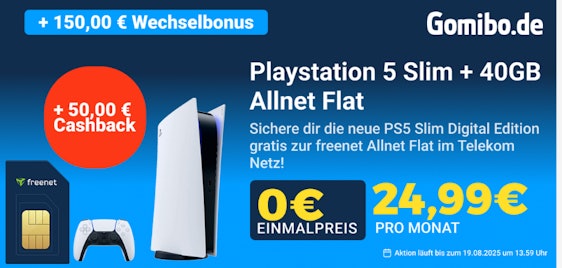 Playstation 5 Slim Digital GESCHENKT + 50€ Cashback! – 🎮 mit 40GB Telekom Tarif nur 25€ mtl.