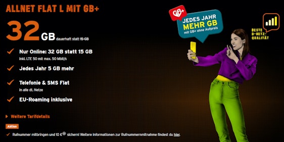 Günstiger mit Gutschein! 🎉 Congstar Allnet Flat L für 23€/Monat - 32GB LTE (jedes Jahr +5GB), Allnet- & SMS-Flat, EU-Roaming