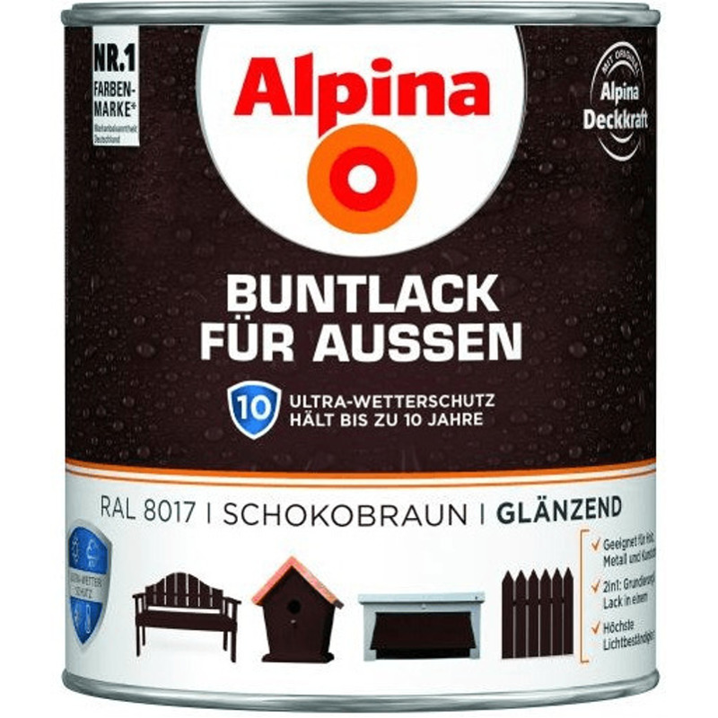 Aktion: Alpina Buntlack für Außen schokobraun 750 ml, glänzend 10% günstiger