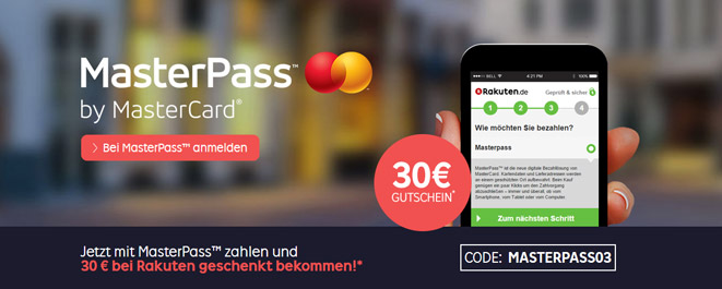 30€ Rabatt bei Rakuten mit 80€ MBW - bei Zahlung mit MasterPass *UPDATE*