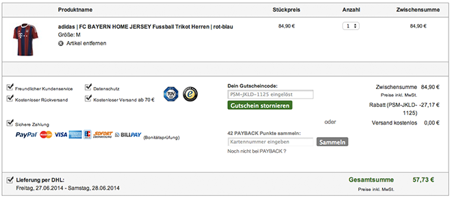 Adidas FC Bayern München Home Trikot 2014/2015 für 40€ *UPDATE*