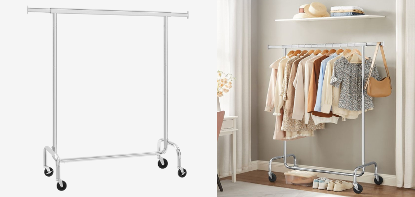 Songmics Schwerlast-Kleiderständer für 26€ - 130 kg belastbar, ausziehbare Stange, Rollen arretierbar