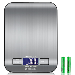 ETEKCITY Küchenwaage Digitalwaage elektronische Waage 5KG mit großem LCD-Display, ultradünne Küchenwaage aus Edelstahl, Flüssigkeitsmessung