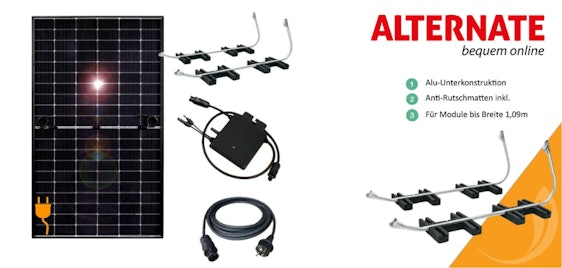 400W MyVoltaics Balkonkraftwerk 'MyCarport' für 399€ – Set mit 1 Solarpanel und 1 Wechselrichter, inkl. Alu-Unterkonstruktion für 20° Winkel
