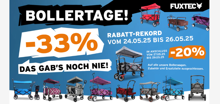  Nur noch heute ⏰ Fuxtec: 33% Rabatt auf Bollerwagen