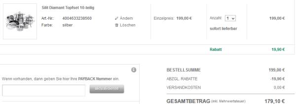 Silit Diamant Topfset 10-teilig für 180€ bei der Galeria Kaufhof