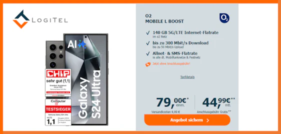 Ohne Anschlussgebühr! 🤩 Samsung Galaxy S24 Ultra 5G für einm. 79€ - im o2 Mobile L Boost für 44,99€ mtl.