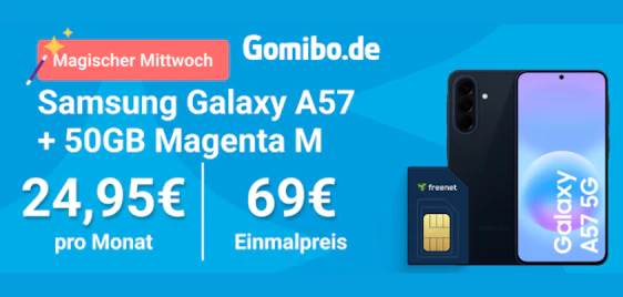 150€ Cashback ✨📱 Samsung Galaxy A57 mit 50GB Telekom Allnet-Flat effektiv 7,70€ mtl.