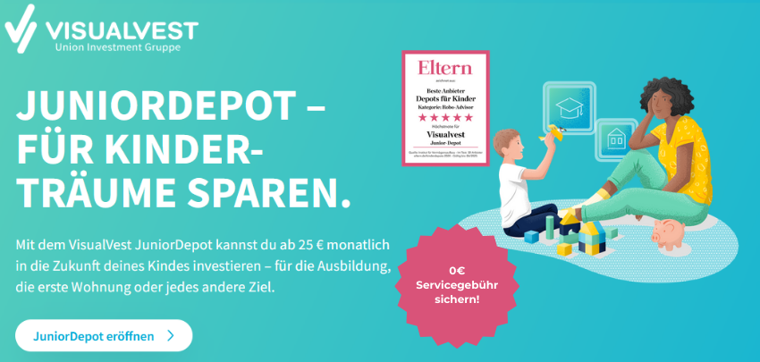 Letzter Tag! Visualvest: JuniorDepot mit 0€ Servicegebühr für ein Jahr 💰 Startvorteil für eure Kinder sichern