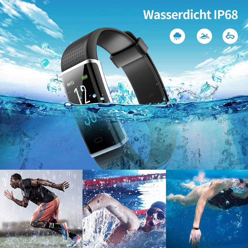 Pulsmesser Fitness Tracker Wasserdicht IP68 Farbbildschirm Schrittzähler mit 14 Trainingsmodi 
