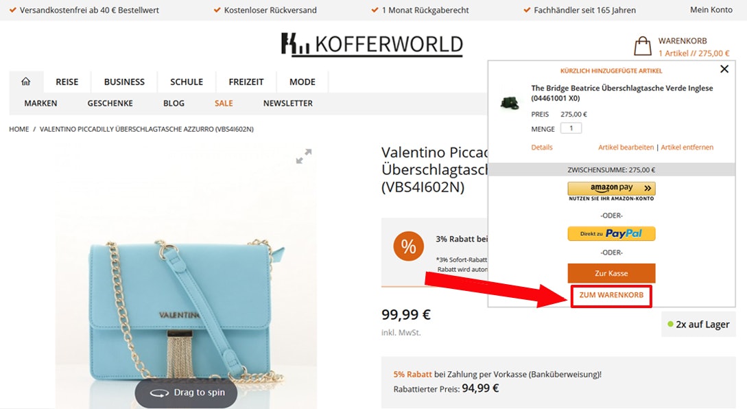 Kofferworld Gutschein einlösen