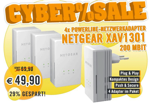 Netgear XAV1301 für 53€ im 4er Pack - Netzwerk aus der Steckdose