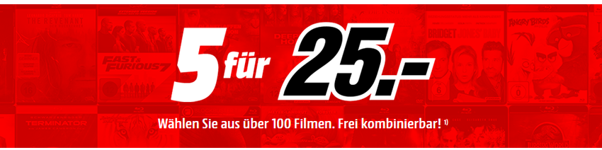 Media Markt Filme Aktion: 5 ausgewählte Blu-Rays für 25€