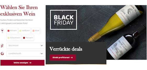 Letzte Chance, das Weinlager vor Weihnachten aufzufüllen! Weinbörse Black Friday: 30€ Rabatt ab 60€ MBW + Gratisversand
