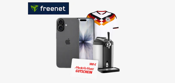 WM Bundle zum HAMMER Preis eff. 4€/Monat ⚽🍏 iPhone 17 & Bierzapfanlage & WM-Trikot + 100€ Media Markt Gutschein & 50GB Telekom-Tarif