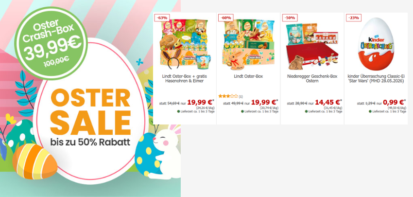 Bis zu 60% Rabatt im Oster-Sale! 🐰 Lindt, Ferrero &amp; Co. bei World of Sweets ✨
