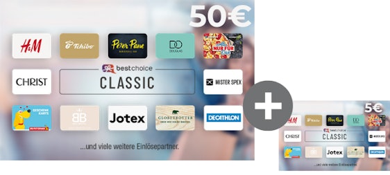 Bis zu 15% Rabatt auf Gutscheine bei Cadooz - z.B. 50€ BestChoice-Gutschein + 5€ geschenkt