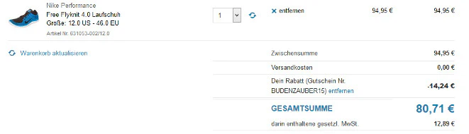 Warenkorb Outfitters schnaeppchenfuchs