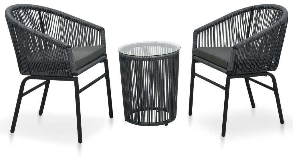 vidaXL 3-tlg. Bistro-Set inkl. Kissen PVC Rattan anthrazit (48140) 34% reduziert