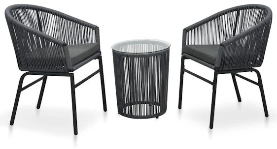vidaXL 3-tlg. Bistro-Set inkl. Kissen PVC Rattan anthrazit (48140) 34% reduziert