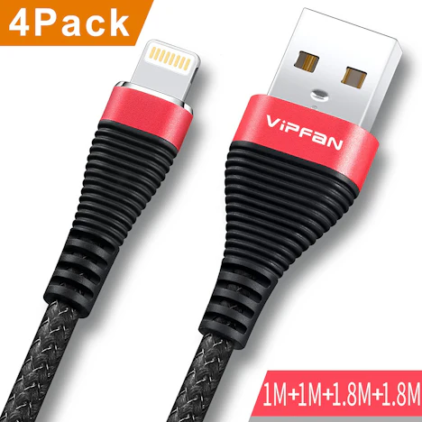 4x VIPFAN Lightning Kabel 【2*1M+2*1.8M】 Nylon Iphone Ladekabel für 8€(30 Jahre Garantie)