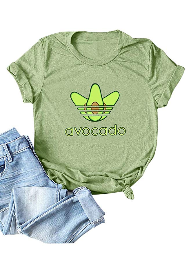 Damen Baumwolle T-Shirt Avocado Brief Drucken Kurzarm