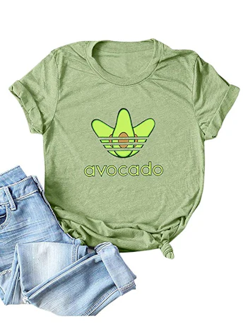 Damen Baumwolle T-Shirt Avocado Brief Drucken Kurzarm
