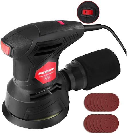 Meterk Exzenterschleifer mit 300W / 6 Geschwindigkeiten + Schleifpapierpaket