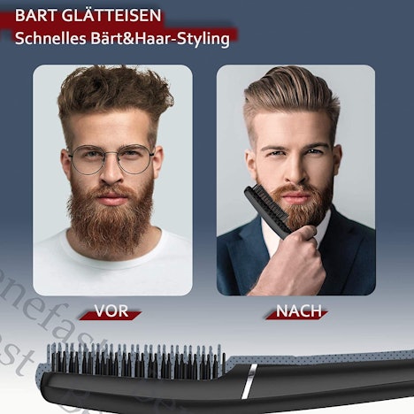 Haar Glätteisen, Bürste Bartglätter Für Männer, 2 in 1 Haarglätter Bürste mit digitalem Display