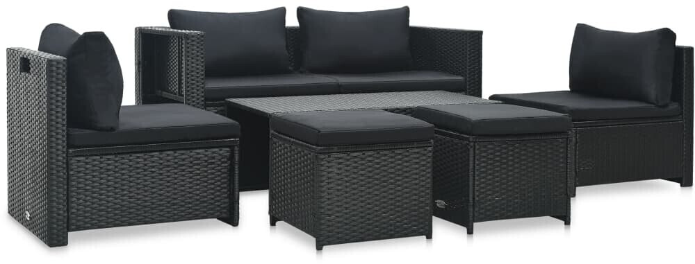 vidaXL 6-tlg. Lounge-Set inkl. Auflagen Polyrattan schwarz (47809) für nur 175,43€ statt 586,99€
