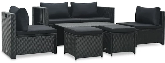 vidaXL 6-tlg. Lounge-Set inkl. Auflagen Polyrattan schwarz (47809) für nur 175,43€ statt 586,99€