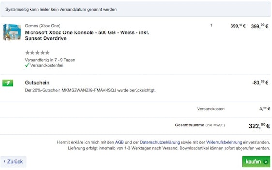 Microsoft Xbox One weiß + Sunset Overdrive Special Edition für 300€ *UPDATE2*