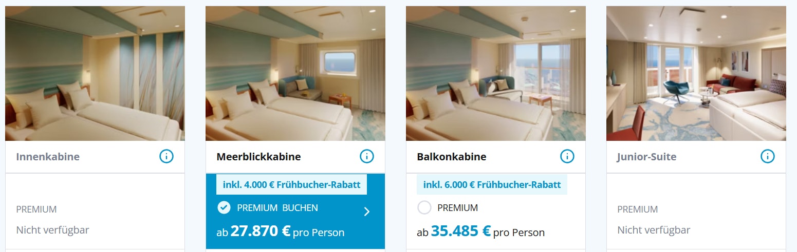 AIDA Weltreise Kabinenauswahl