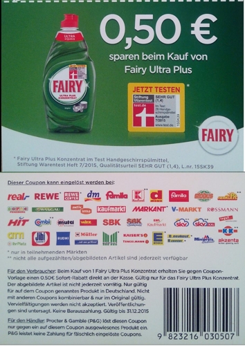 Fairy Ultra Plus Konzentrat für 0,49€ bei Rossmann