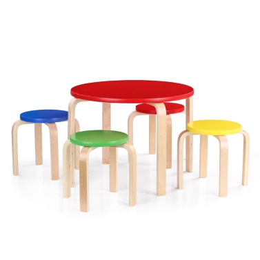 Massivholz-Rundkindertisch und 4 Stühle Set 