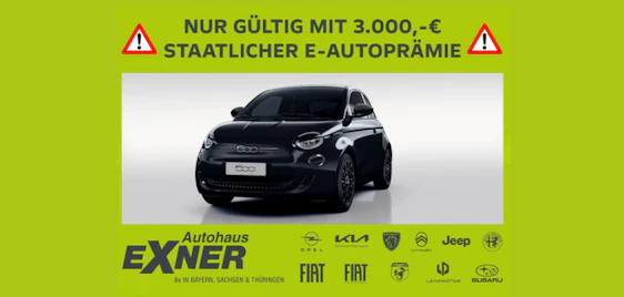LF 0,36 🌟 Fiat 500e (118PS) für 129€ mtl. & 1.295€ Bereitstellung - im Privatleasing über 36 Monate, 5tkm im Jahr