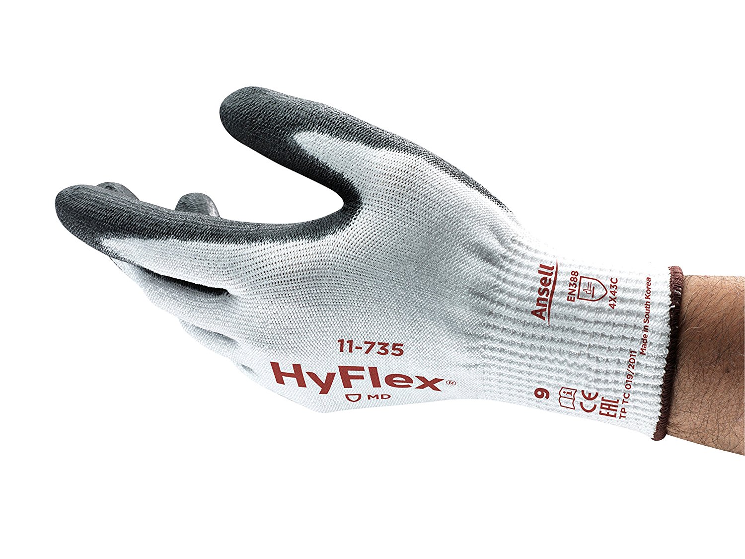 Ansell HyFlex 11-735 Schnittschutz-Handschuhe, Mechanikschutz, Weiß, Größe 7 (12 Paar pro Beutel)