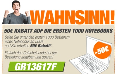 50€ Notebooksbilliger Gutschein ab 500€ (nur für Notebooks) - limitiert auf 1000 Stück (Update)