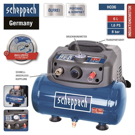 Scheppach HC06 Kompressor inkl. 6-tlg. Zubehör-Set für 89,99 EUR inkl. Versand