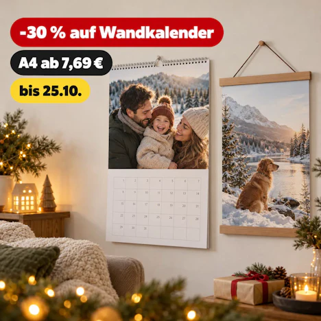 Rossmann Fotowelt: 30 % auf alle Wandkalender, z. B. A4 Digitaldruck für 7,69 € statt 10,99 € (bis 25.10.)