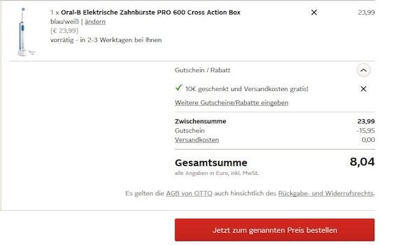 Preisfehler? Braun Oral-B PRO 600 Cross Action elektrische Zahnbürste für 8€ *UPDATE*