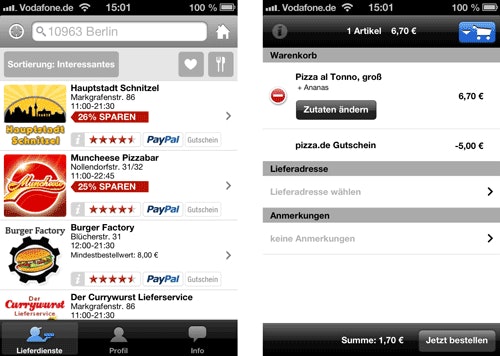 5€ Pizza.de Gutschein bei Bestellung über die App