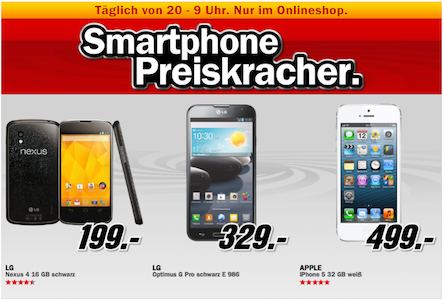Smartphone Preiskracher bei Mediamarkt - z.B. LG Optimus G Pro für 329€ oder iPhone 5 32GB für 499€ *UPDATE*
