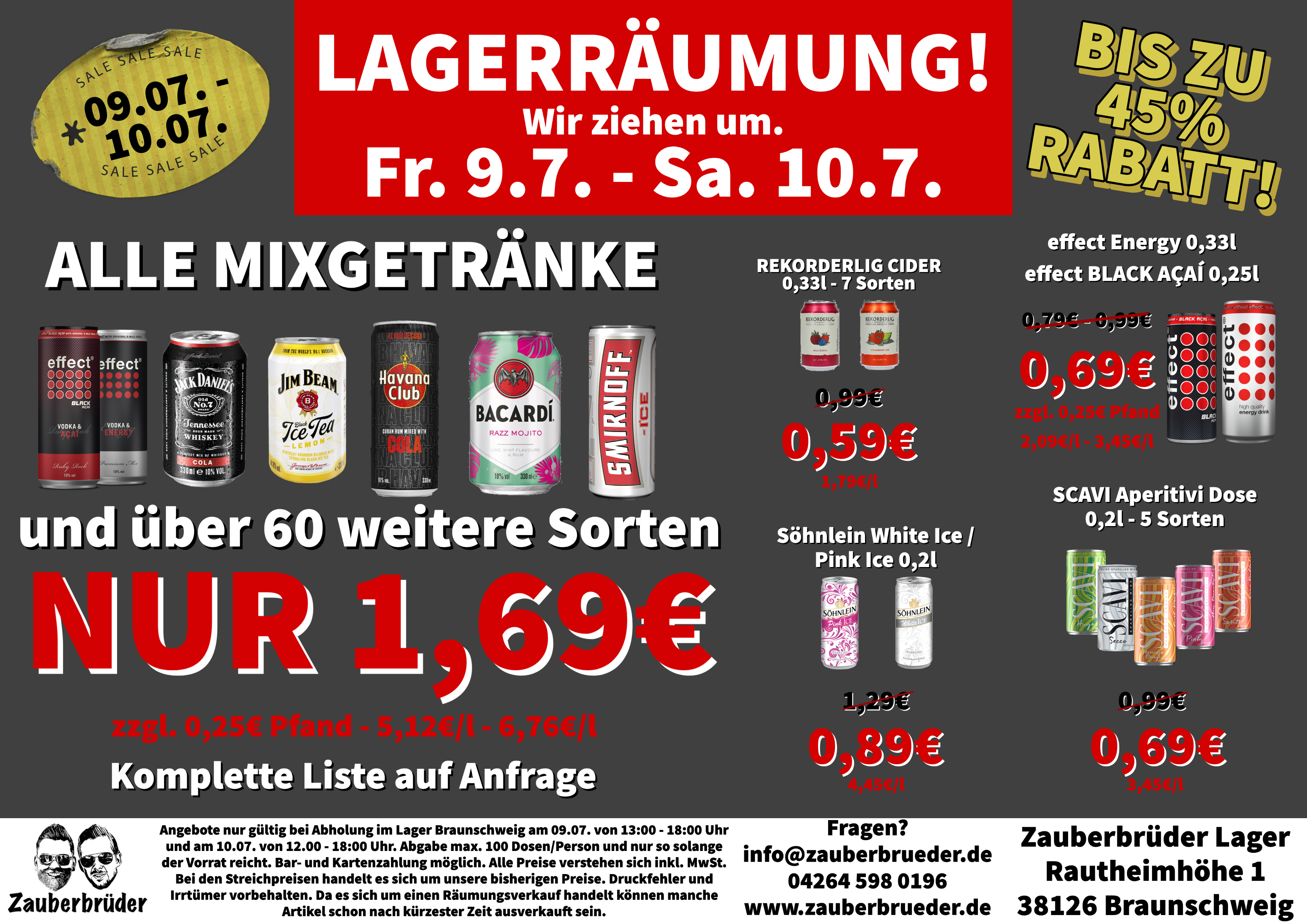 Räumungsverkauf bei Zauberbrueder Lokal Braunschweig - Alle Premix Dosen für 1,69€ Effect für 0,69€