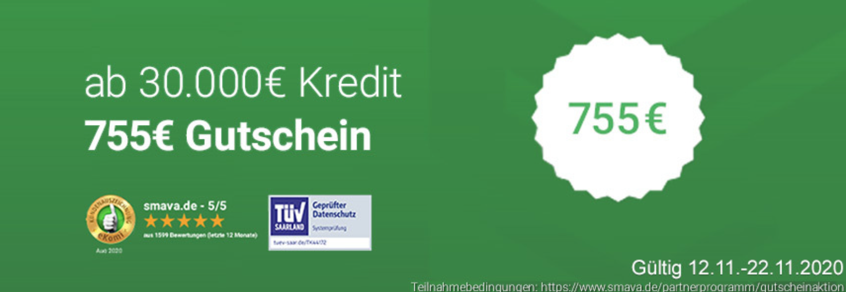 Letzte Chance! Black Cashday Finanzierung – Kreditvergleich bei Smava mit 755€ Amazon-Gutschein » ab 30.000€ Kreditvolumen 💸