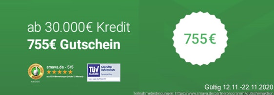 Letzte Chance! Black Cashday Finanzierung – Kreditvergleich bei Smava mit 755€ Amazon-Gutschein » ab 30.000€ Kreditvolumen 💸