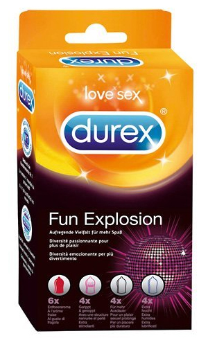 Durex Fun Explosion ab 5,60€ - 18 Kondome (6x Erdbeeraroma, 4x extra feucht, 4x genoppt, 4x Performa)
